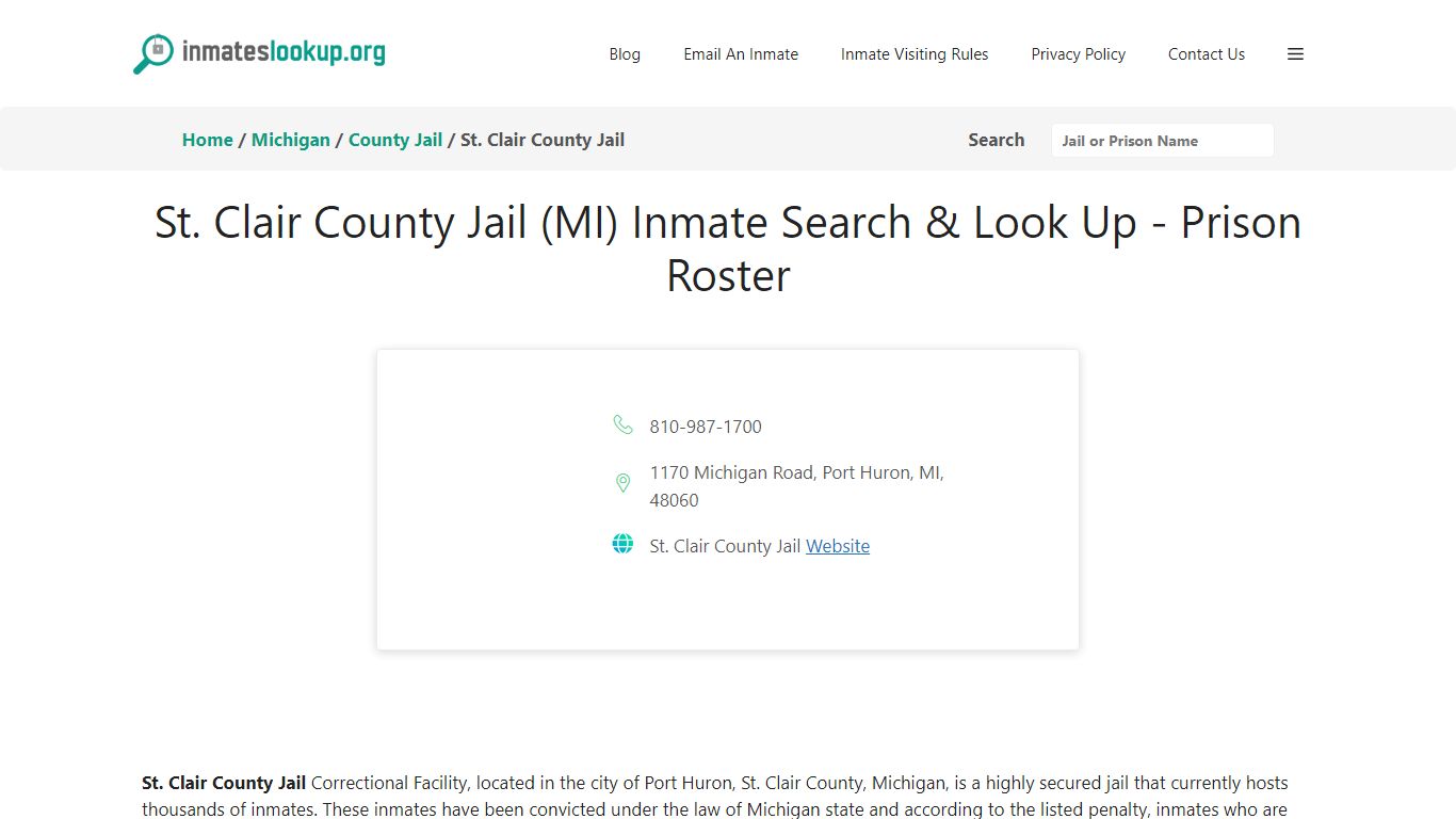 St. Clair County Jail (MI) Inmate Search & Look Up - Prison Roster