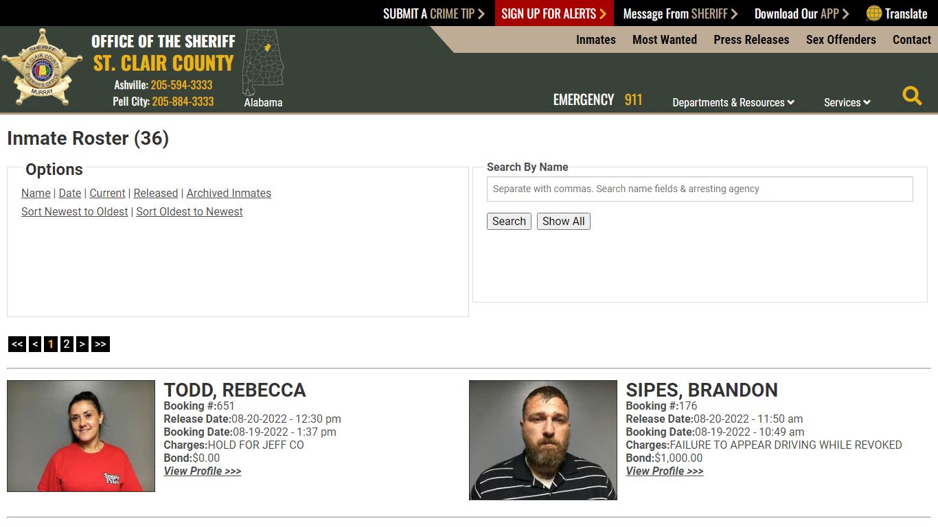 Inmate Roster - St. Clair County Sheriff's Office